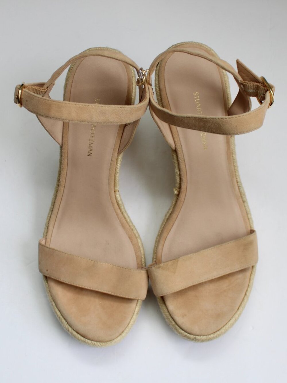 Stuart Weitzman Teddi Espadrille Wedge Heel Sandals Tan Cream Size 9 - Picture 5 of 10